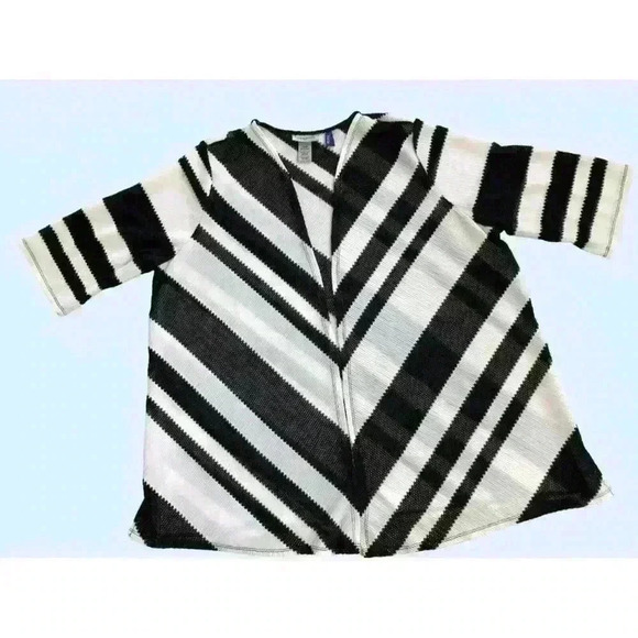 Catherines Open Cardigan 1X Petite Striped Black White Career Office - Picture 1 of 6